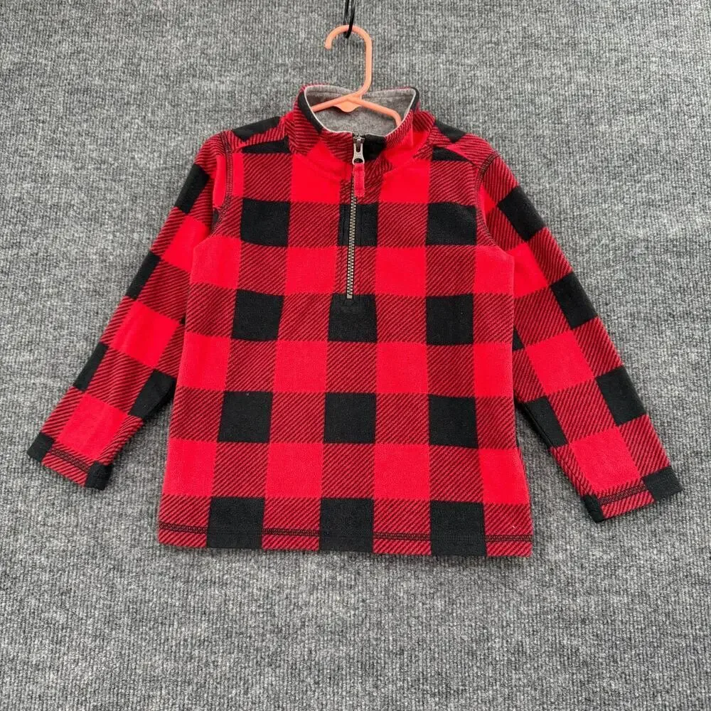 Carters Fleece 1/4 Zip Pullover Jacket Size 4T Buffalo Plaid Red Black